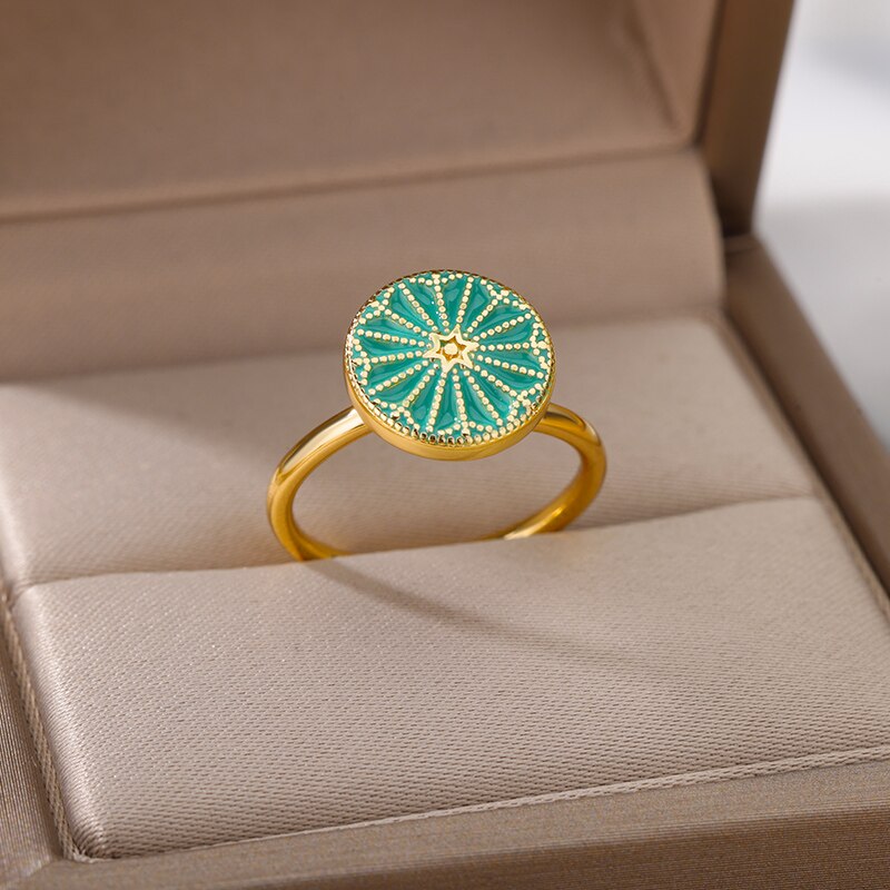 Rotatable Fancy Zircon Rings for Women Stainless Steel Floral Star Gold Color Ring 2023 Trend Zirconia Aesthetic Jewelry anillos