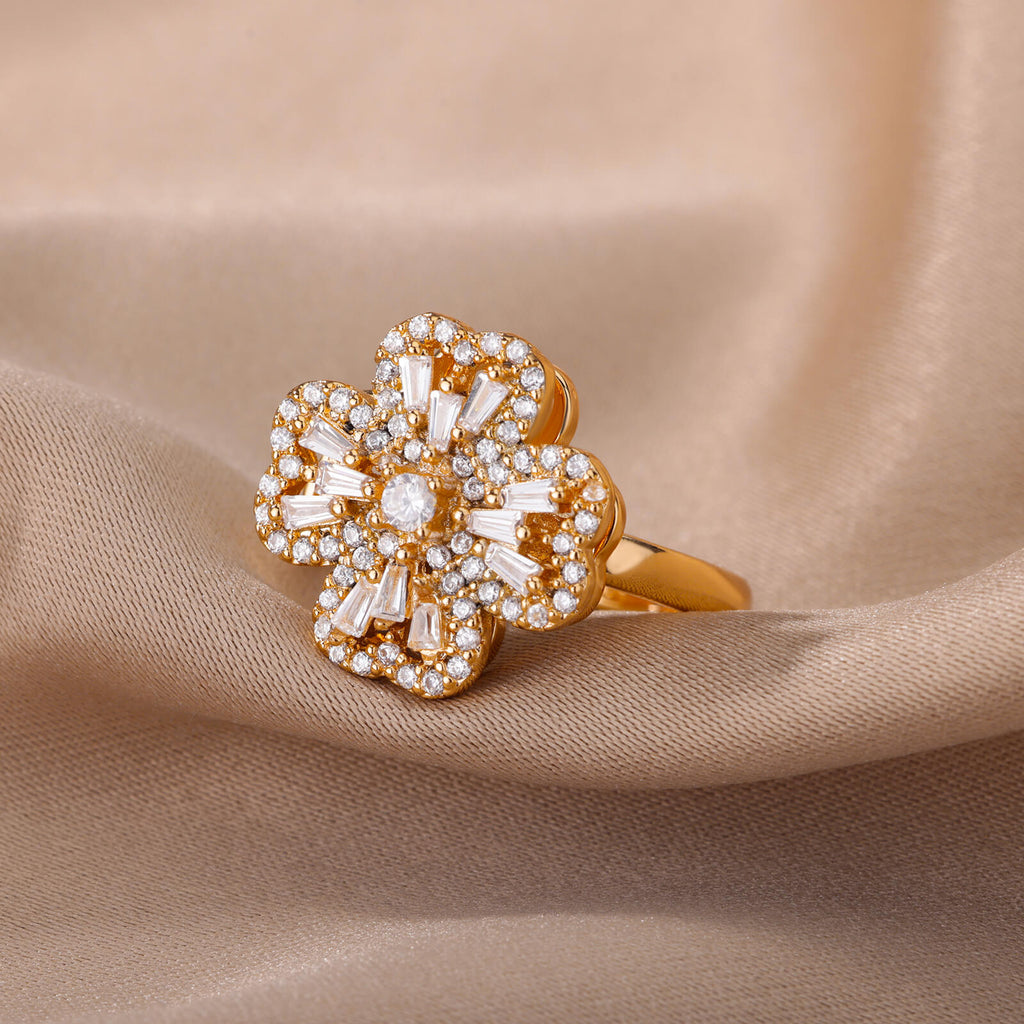 Rotatable Heart Zircon Rings for Women Adjustable Stainless Steel Gold Color Couple Ring Romantic Wedding Jewelry Christmas Gift