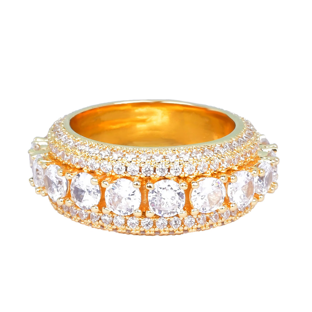 Rotating Solid Men's Ring Gold Color Cubic Zircon Hip Hop 18 K Copper Charm Jewelry