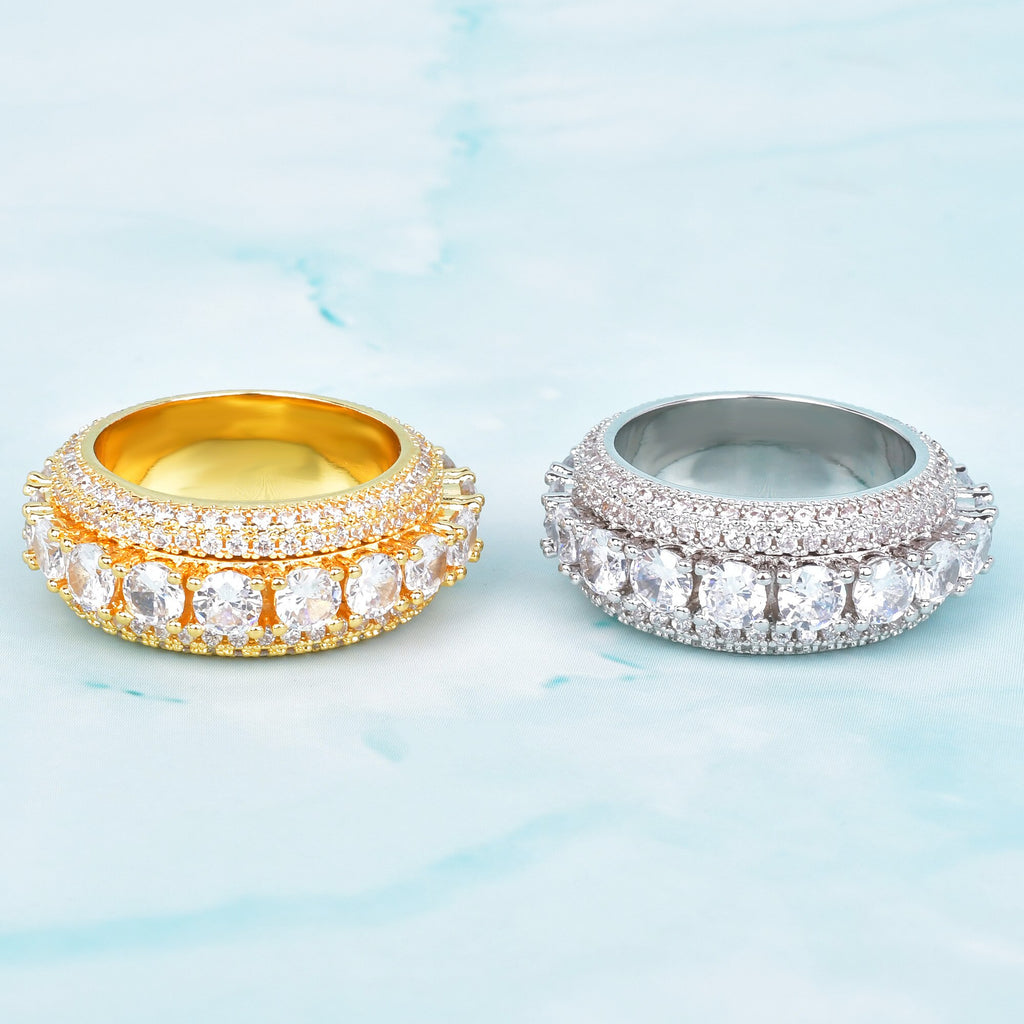 Rotating Solid Men's Ring Gold Color Cubic Zircon Hip Hop 18 K Copper Charm Jewelry