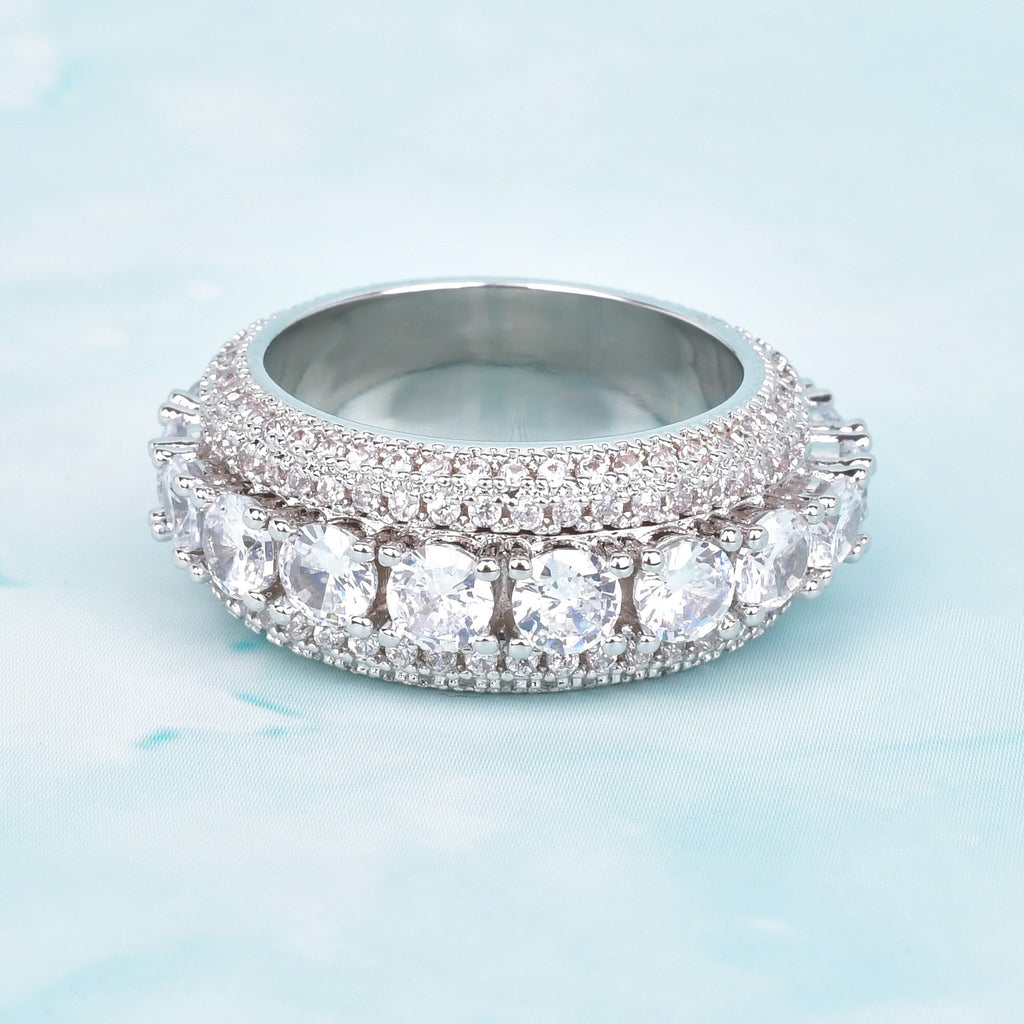 Rotating Solid Men's Ring Gold Color Cubic Zircon Hip Hop 18 K Copper Charm Jewelry