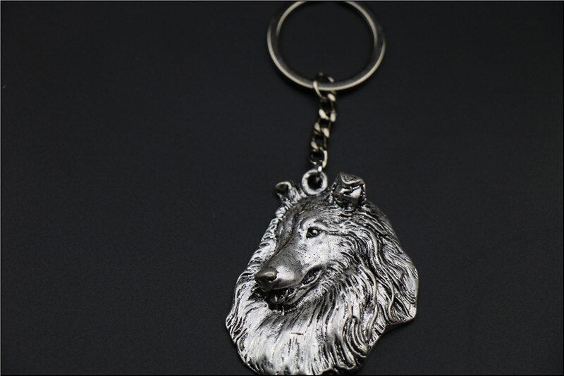 Rough Collie dog necklace  Handmade keychain  Embossed  pendant jewelry golden colors plated fast delivery