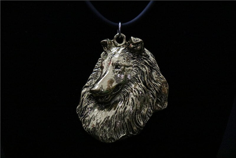 Rough Collie dog necklace  Handmade keychain  Embossed  pendant jewelry golden colors plated fast delivery