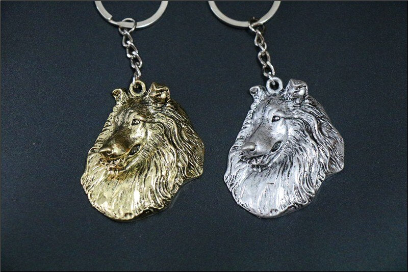 Rough Collie dog necklace  Handmade keychain  Embossed  pendant jewelry golden colors plated fast delivery