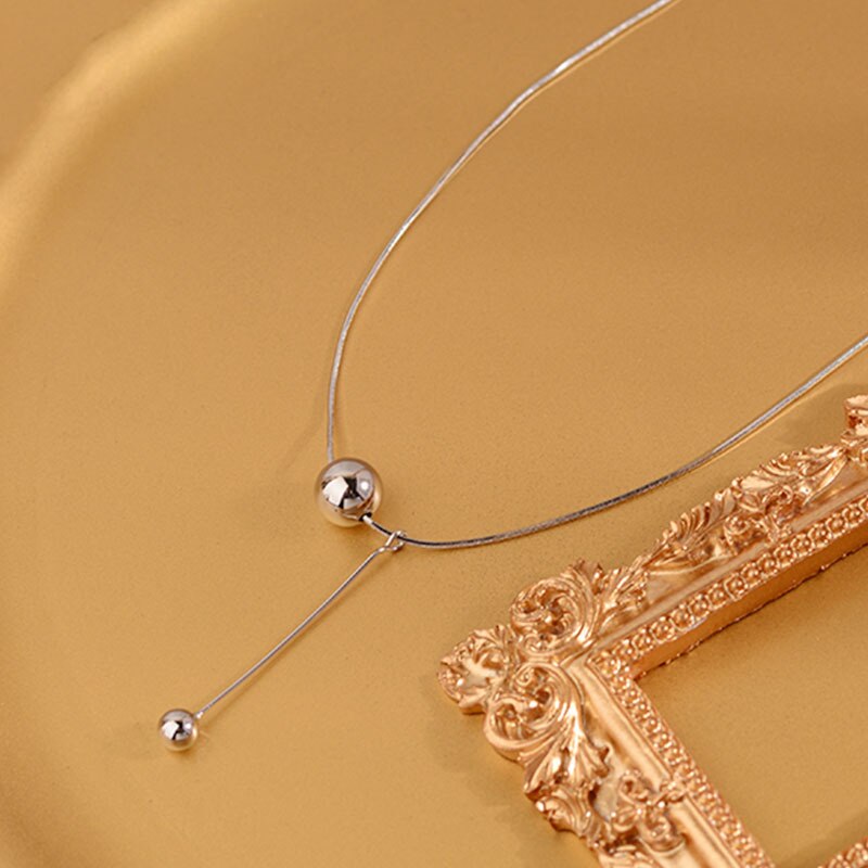 Round Bead Necklaces Women's Neck Chain 925 Stamp Silver Color Necklace  Jewelry Accessories  GaaBou