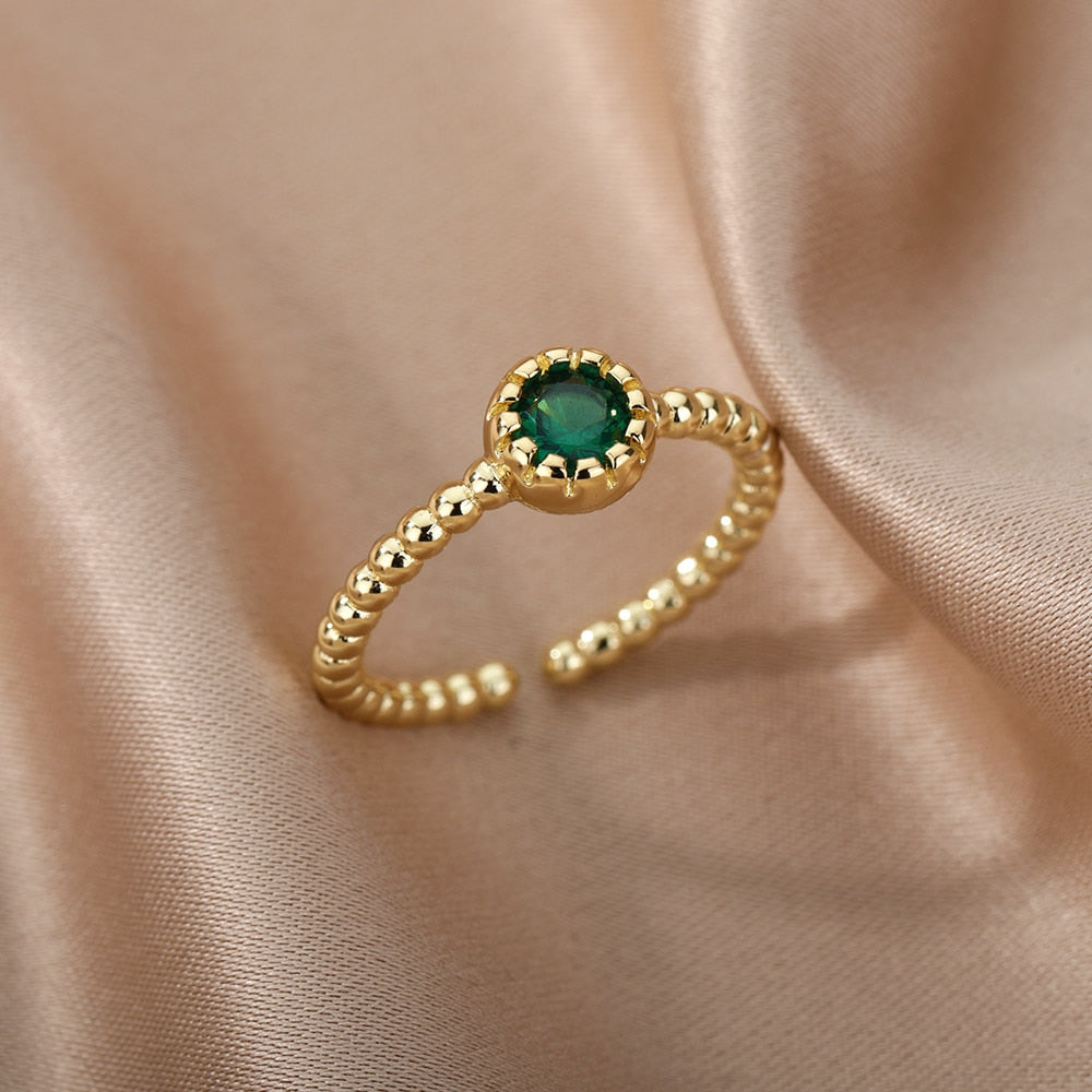 Round Bead Zircon Rings For Women Adjustable Open Stainless Steel Gold Plated Finger Ring Couple Wedding Band Engagement Jewerly