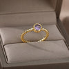 Round Bead Zircon Rings For Women Adjustable Open Stainless Steel Gold Plated Finger Ring Couple Wedding Band Engagement Jewerly