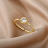 Round Bead Zircon Rings For Women Adjustable Open Stainless Steel Gold Plated Finger Ring Couple Wedding Band Engagement Jewerly