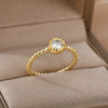Round Bead Zircon Rings For Women Adjustable Open Stainless Steel Gold Plated Finger Ring Couple Wedding Band Engagement Jewerly