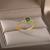 Round Bead Zircon Rings For Women Adjustable Open Stainless Steel Gold Plated Finger Ring Couple Wedding Band Engagement Jewerly
