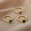 Round Bead Zircon Rings For Women Adjustable Open Stainless Steel Gold Plated Finger Ring Couple Wedding Band Engagement Jewerly