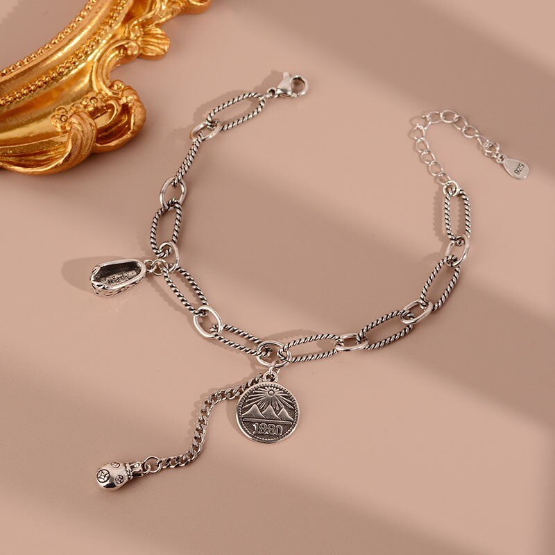 Round Brand Bracelets For Women 925 Stamp Hippie Steampunk Charms Chains Bangles Wedding  Jewelry Gift Christmas