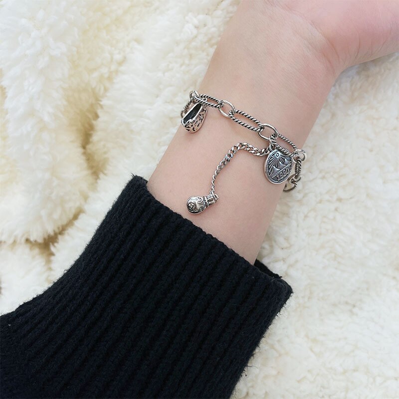 Round Brand Bracelets For Women 925 Stamp Hippie Steampunk Charms Chains Bangles Wedding  Jewelry Gift Christmas