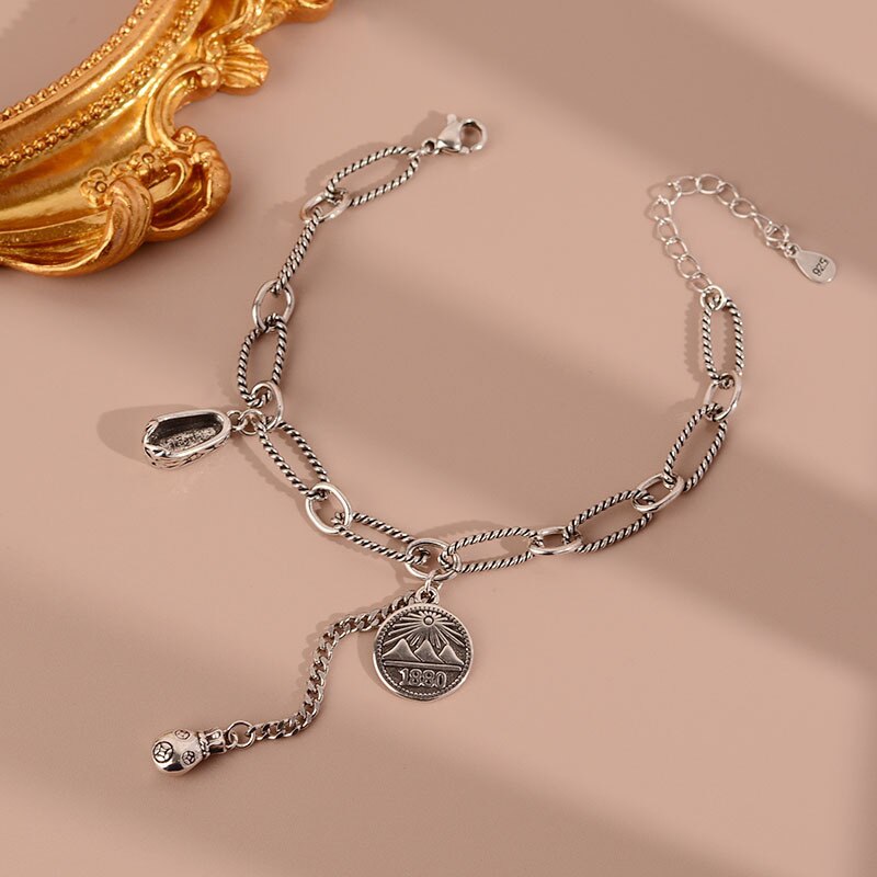 Round Brand Bracelets For Women 925 Stamp Hippie Steampunk Charms Chains Bangles Wedding  Jewelry Gift Christmas