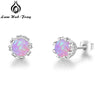 Round Created Blue Pink White Fire Opal Earrings For Women 7mm 925 Sterling Silver Stud Earrings Wholesale Jewelry(Lam Hub Fong)
