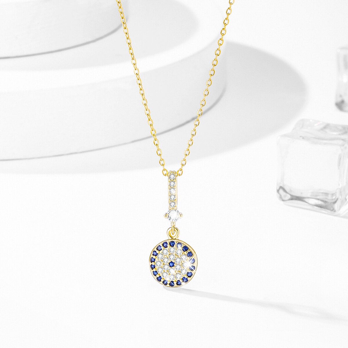 Round Cubic Zirconia Pendant Necklace for Women Stainless Steel Jewelry Crystal Neck Chain Friendship Birthday Gifts Hot