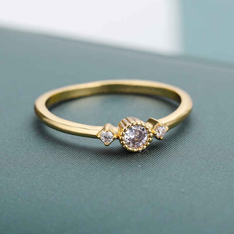 Round Cubic Zirconia Rings For Women Crystal Gold Color Birthstone Ring Wedding Couple Jewelry Birthday Gift anillos