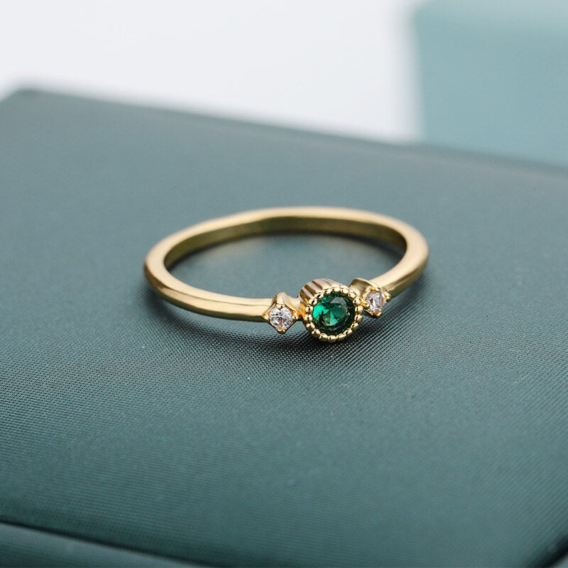 Round Cubic Zirconia Rings For Women Crystal Gold Color Birthstone Ring Wedding Couple Jewelry Birthday Gift anillos
