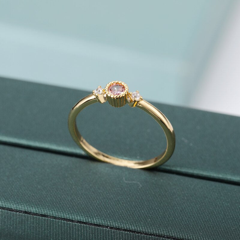Round Cubic Zirconia Rings For Women Crystal Gold Color Birthstone Ring Wedding Couple Jewelry Birthday Gift anillos
