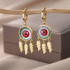 Round Evil Eye Stud Earrings for Women Gold Plated Stainless Steel Feather Earrings Vintage Aesthetic Jewelry Christmas Gifts