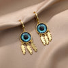 Round Evil Eye Stud Earrings for Women Gold Plated Stainless Steel Feather Earrings Vintage Aesthetic Jewelry Christmas Gifts