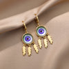 Round Evil Eye Stud Earrings for Women Gold Plated Stainless Steel Feather Earrings Vintage Aesthetic Jewelry Christmas Gifts