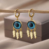 Round Evil Eye Stud Earrings for Women Gold Plated Stainless Steel Feather Earrings Vintage Aesthetic Jewelry Christmas Gifts