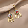 Round Evil Eye Stud Earrings for Women Gold Plated Stainless Steel Feather Earrings Vintage Aesthetic Jewelry Christmas Gifts