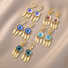 Round Evil Eye Stud Earrings for Women Gold Plated Stainless Steel Feather Earrings Vintage Aesthetic Jewelry Christmas Gifts