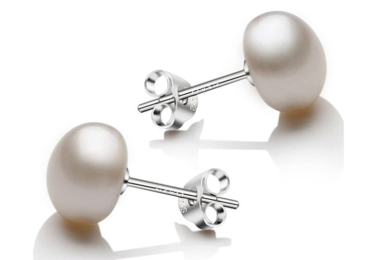 Round Fresh Water Pearl earring Studs 925 Sterling Silver ear stud for Women White Pink Purple 3 Colors Fine Natural Pearl