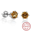 Round Gemstone Natural Amethyst Citrine Garnet Peridot Blue Topaz Stud Earrings 925 Sterling Silver Fine Jewelry Hot Selling