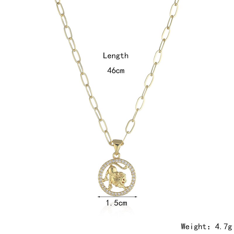 Round Hollow 12 Zodiac Sign Necklace For Women Girl Retro Stainless Steel Gold Color Necklaces Constellations Zirconia Jewelry