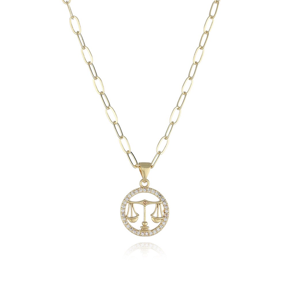 Round Hollow 12 Zodiac Sign Necklace For Women Girl Retro Stainless Steel Gold Color Necklaces Constellations Zirconia Jewelry