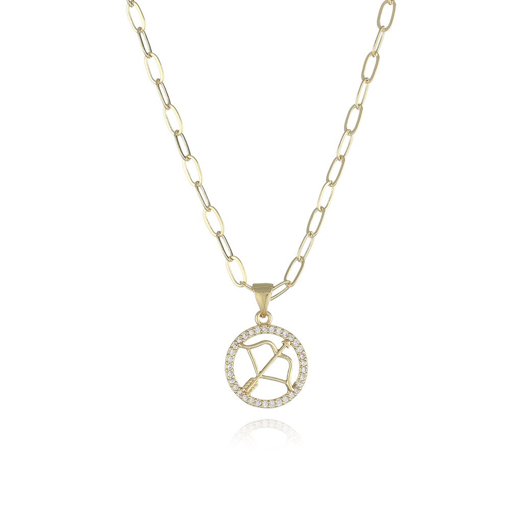 Round Hollow 12 Zodiac Sign Necklace For Women Girl Retro Stainless Steel Gold Color Necklaces Constellations Zirconia Jewelry
