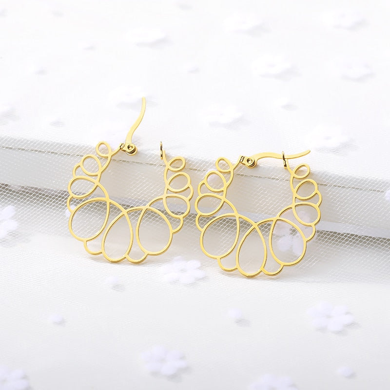 Round Irregular Flower Hoop Earrings Boucle D'oreille Femme 2023 Earrings Jewelry Stainless Steel Boho Accessories Mujer