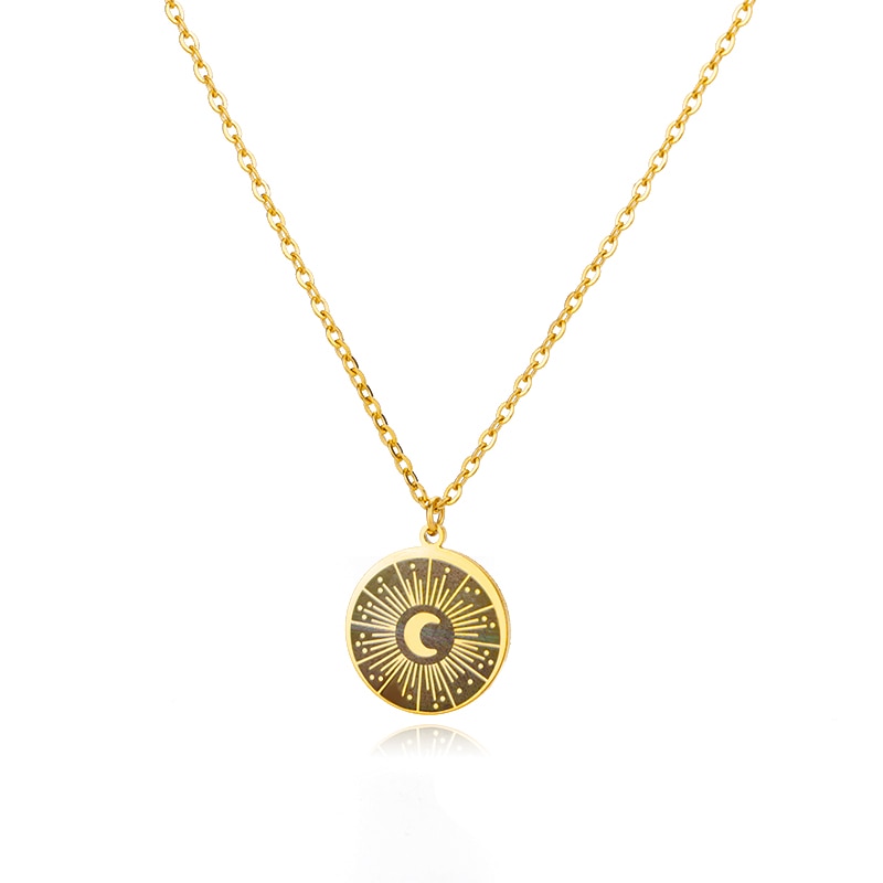 Round Moon Pendant Necklace for Women Stainless Steel Gold Color Chains Necklaces 2023 Trend Aesthetic Jewelry collares mujer