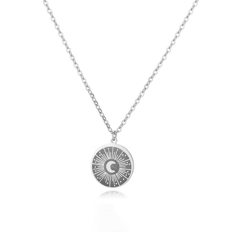 Round Moon Pendant Necklace for Women Stainless Steel Gold Color Chains Necklaces 2023 Trend Aesthetic Jewelry collares mujer