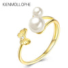Round Pearl Gold Color 925 Sterling Silver Finger Rings for Women Trendy Party Birthd Wedding Bands Rings Silver Jewelry BAA32