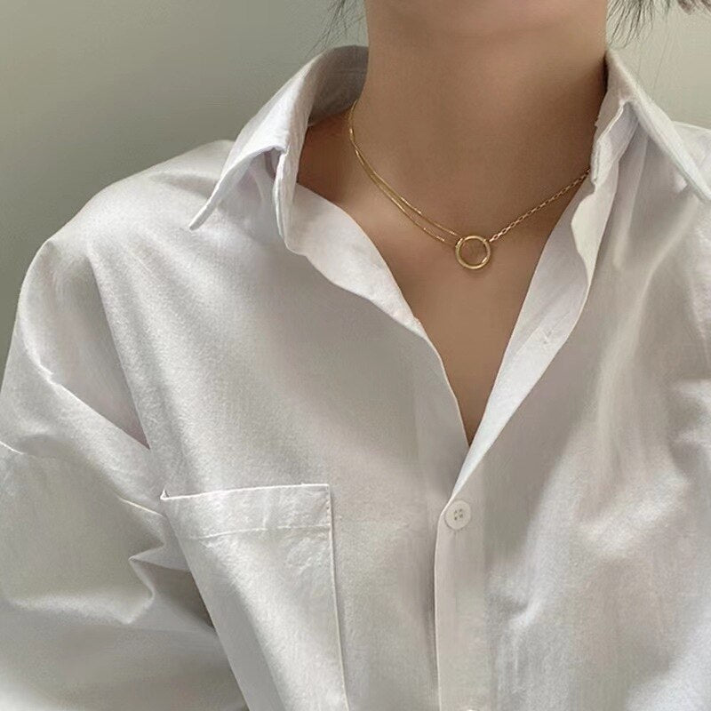 Round Ring Asymmetry Chain Gold Necklace For Women Korean Jewelry Accessories  Items GaaBou Jewellery