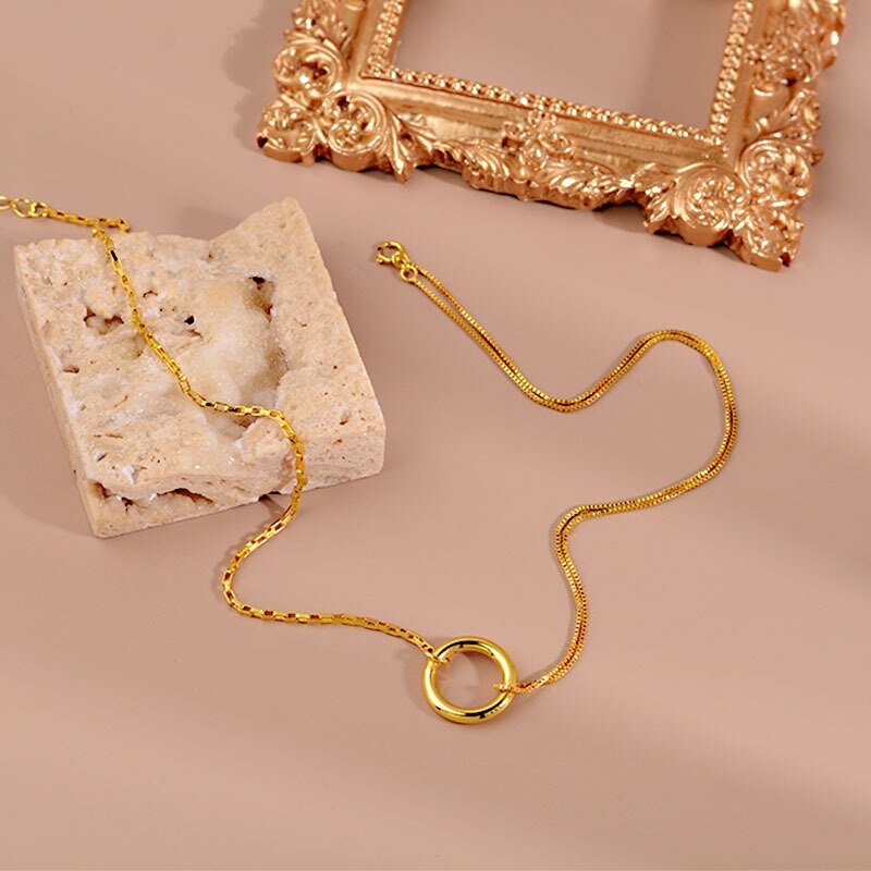 Round Ring Asymmetry Chain Gold Necklace For Women Korean Jewelry Accessories  Items GaaBou Jewellery