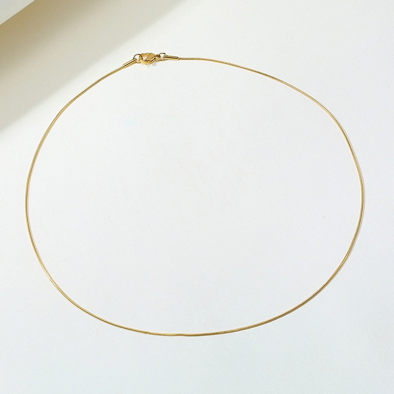 Round Snake Chain Necklace Stainless Steel Filled Gold Color 1mm Thin Choker Necklace