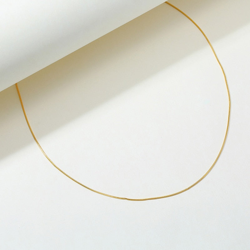 Round Snake Chain Necklace Stainless Steel Filled Gold Color 1mm Thin Choker Necklace