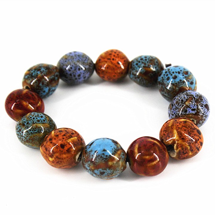 Round Square vintage beads lady Ethnic Bracelet Ceramic stone women charm Bangles BR-02