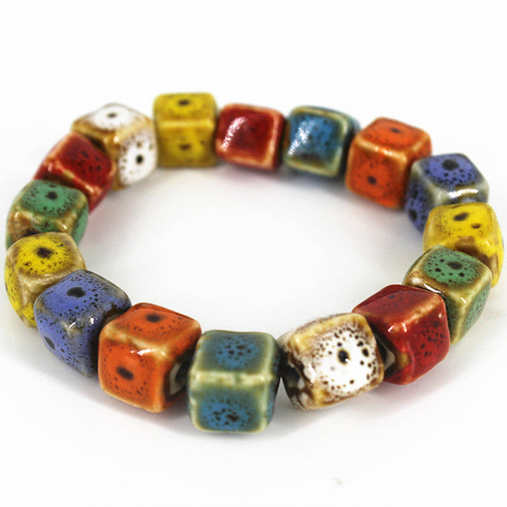 Round Square vintage beads lady Ethnic Bracelet Ceramic stone women charm Bangles BR-02