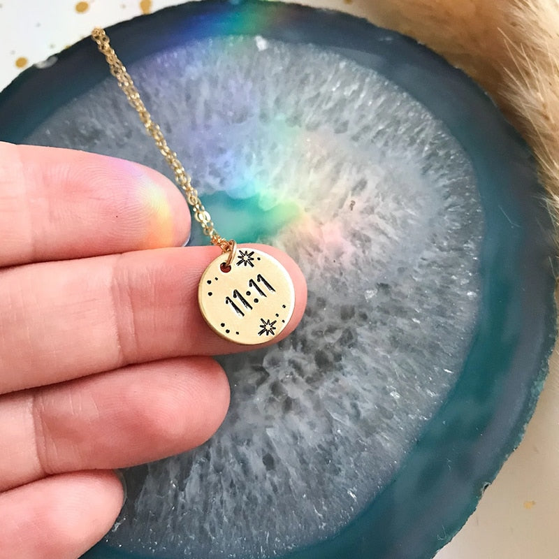 Round Stars Pendant Necklace for Women Stainless Steel Angel Number Necklaces Lucky Meaningful Digital Jewelry collares mujer