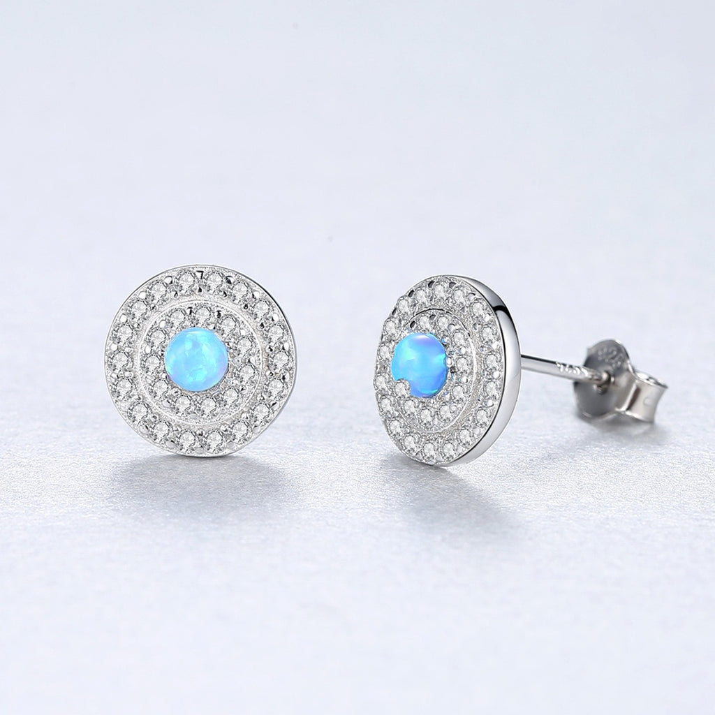 Round Stud Earrings White Fire Opal Cubic Zircon 925 Sterling Silver Earrings Wholesale Three Color Women Jewelry Stud Earrings