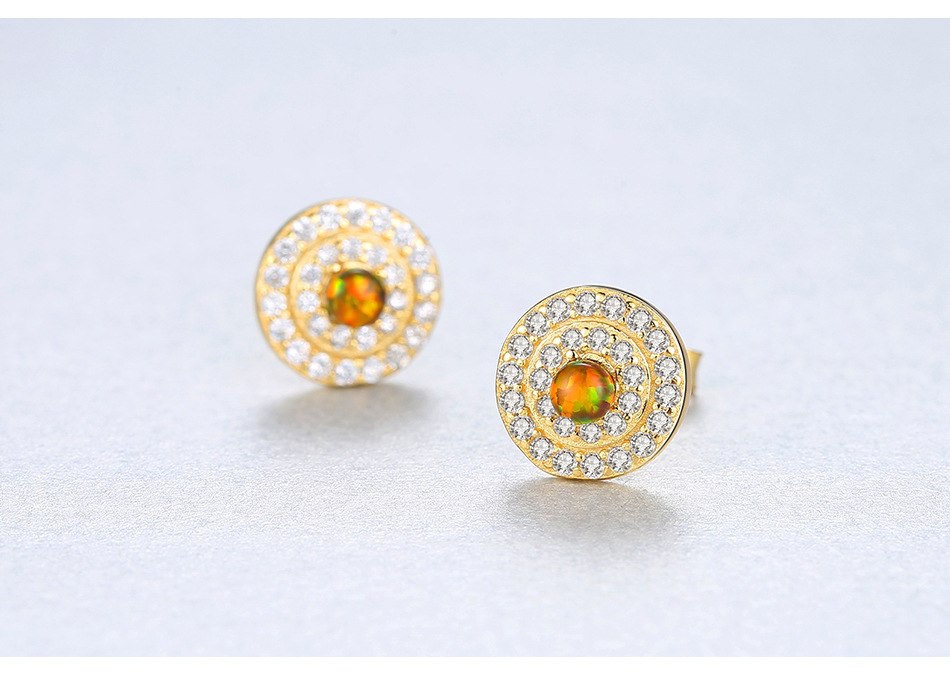 Round Stud Earrings White Fire Opal Cubic Zircon 925 Sterling Silver Earrings Wholesale Three Color Women Jewelry Stud Earrings