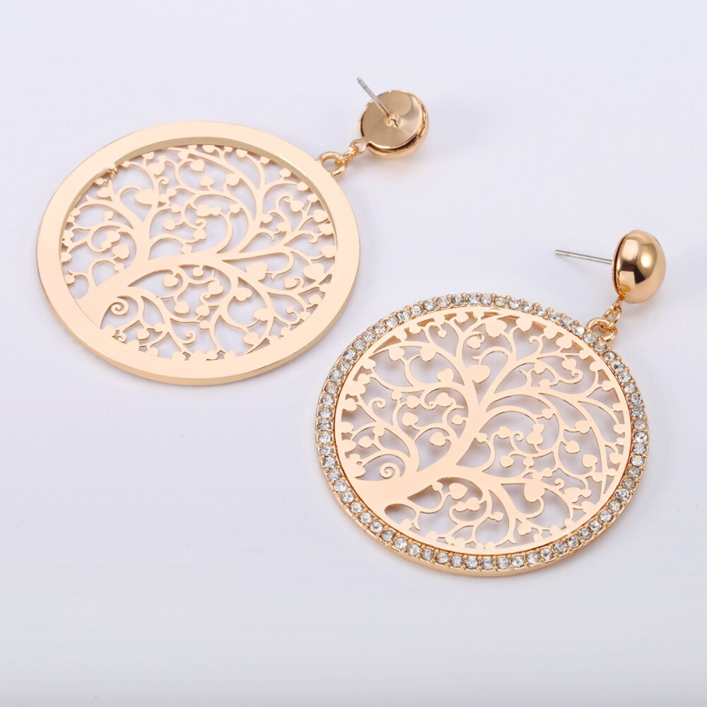 Round Tree of Life Diamond Design Earrings Silverly Color Pendant Earring For Women  Charm Jewelry Wedding Party Gift 2022