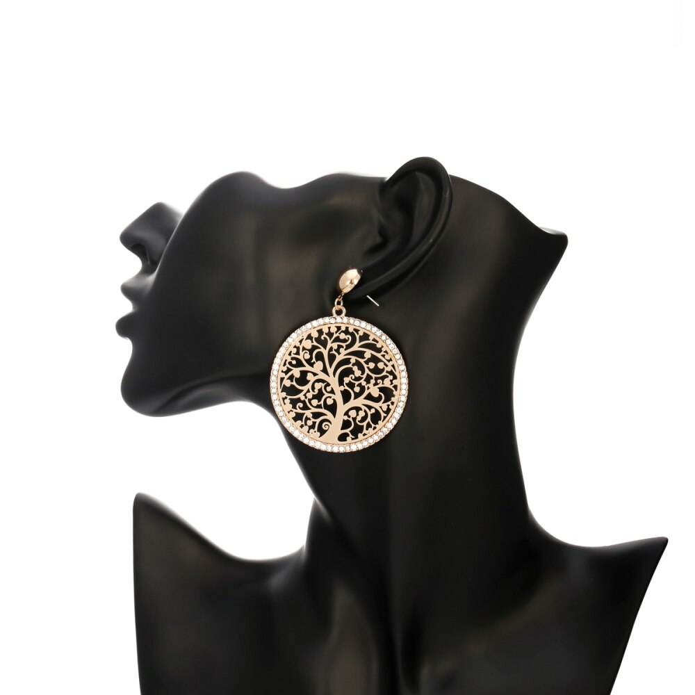 Round Tree of Life Diamond Design Earrings Silverly Color Pendant Earring For Women  Charm Jewelry Wedding Party Gift 2022