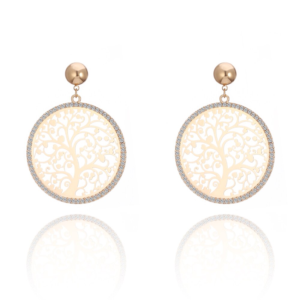 Round Tree of Life Diamond Design Earrings Silverly Color Pendant Earring For Women  Charm Jewelry Wedding Party Gift 2022